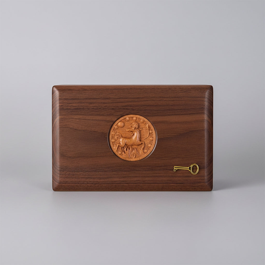 Boîte à bijoux zodiaque gravée en noyer massif – idée cadeau personnalisée, Cléophée Paris