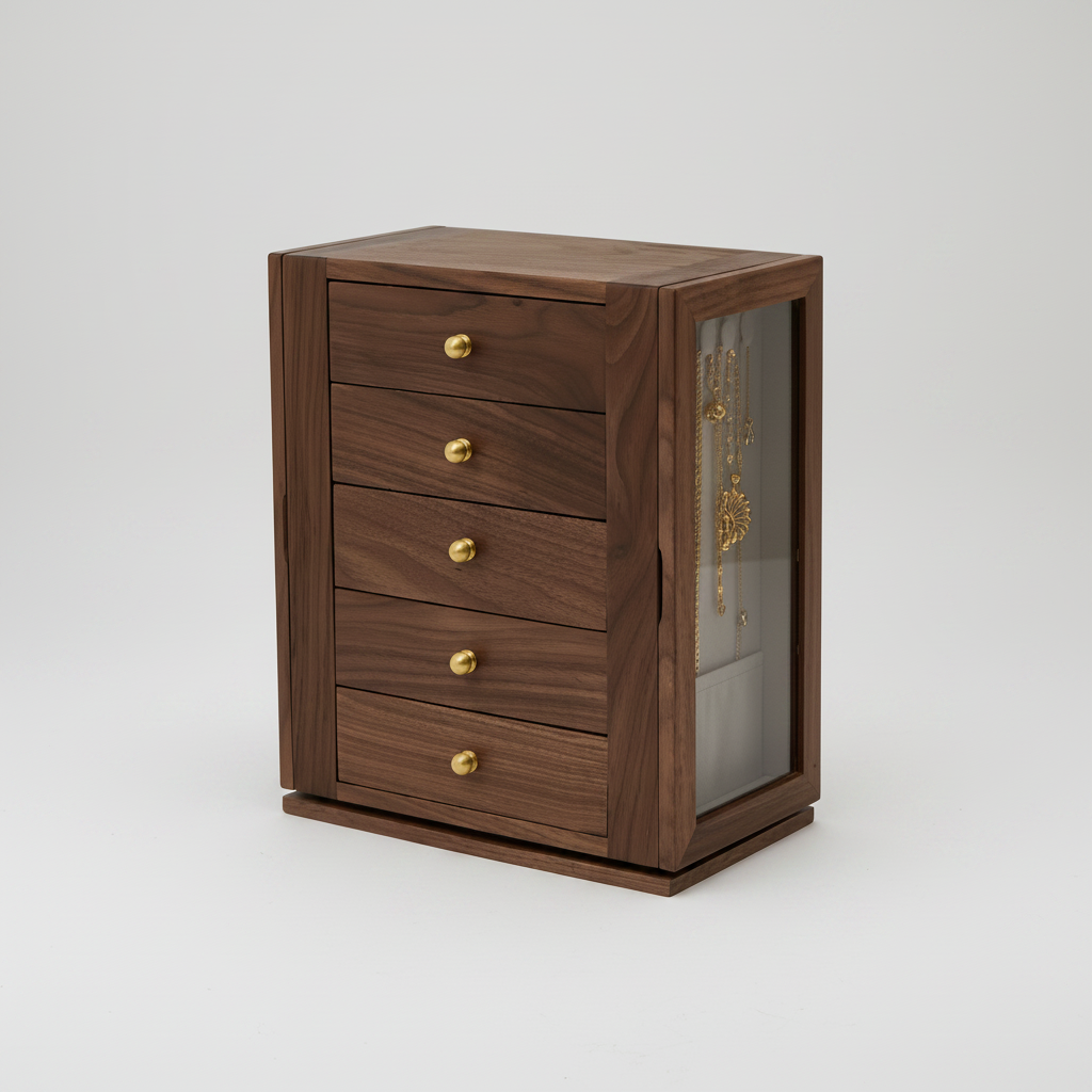 Coffret à bijoux panorama en bois et vitres, entretien du bois massif, Cléophée Paris