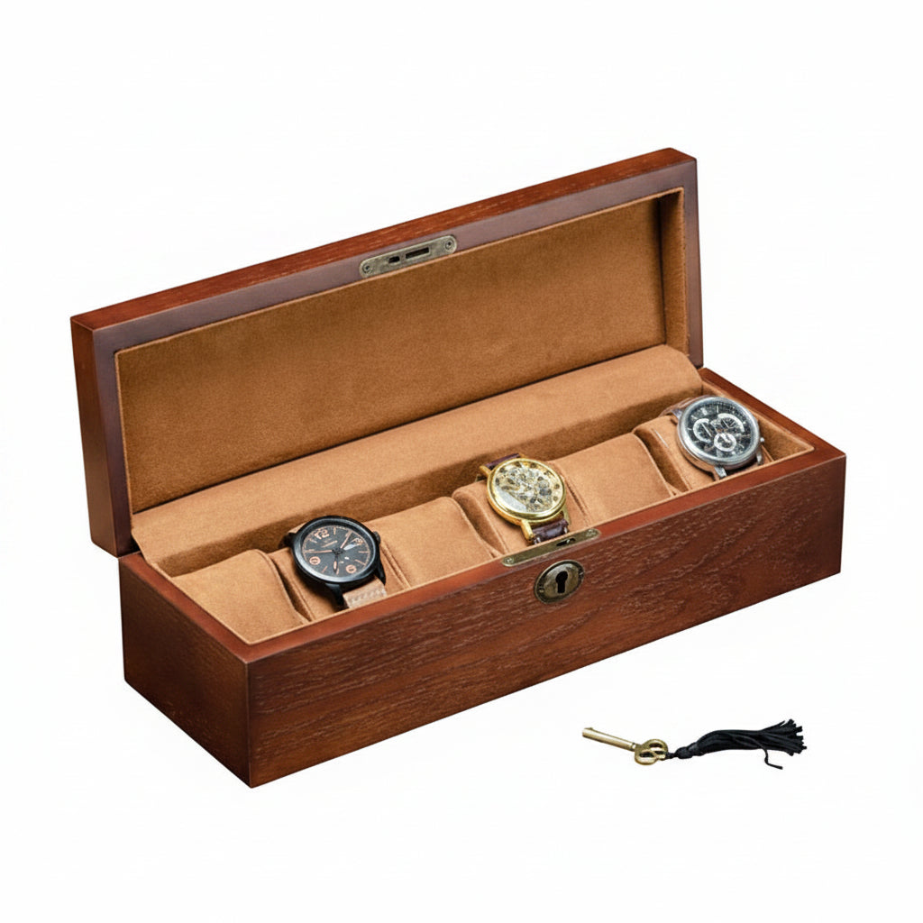 Coffret 6 montres en bois foncé à intérieur flanelle – Cléophée Paris