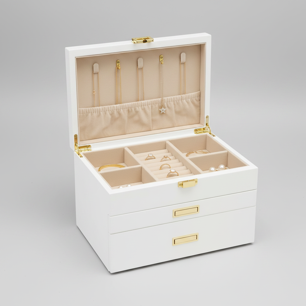 Coffret à bijoux à serrure trois niveaux