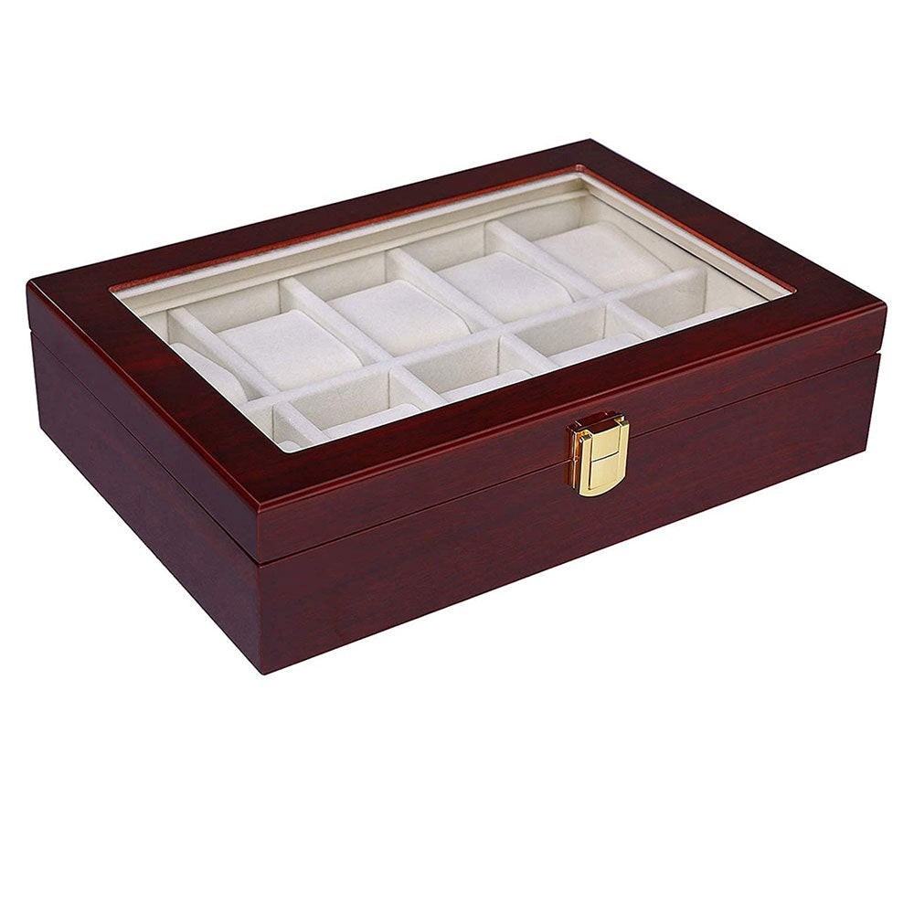 Boîte à montres en palissandre rouge 10 emplacements – Cléophée Paris