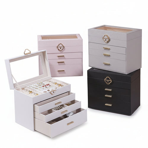 Boîte à Bijoux en Cuir PU – 4 Niveaux et 3 Tiroirs - Cléophée Paris