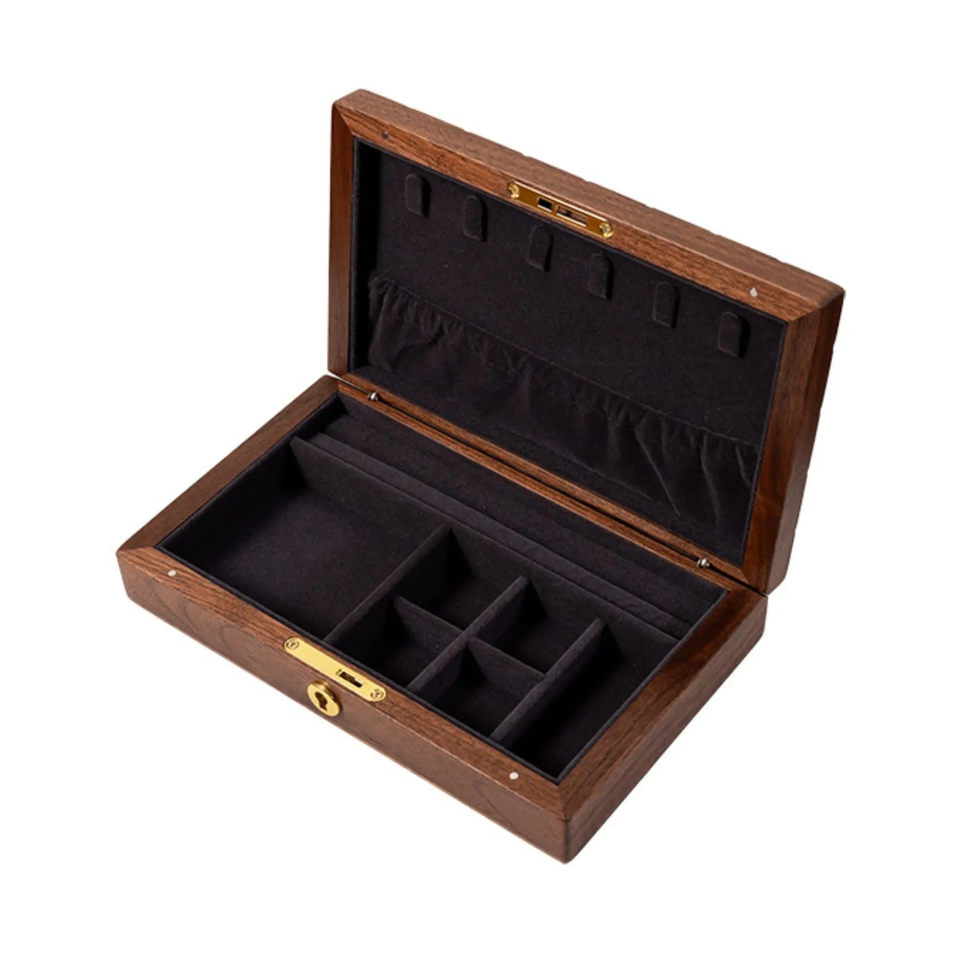 Boîte à bijoux noyer style chocolat avec colliers et bracelets rangés – Cléophée Paris