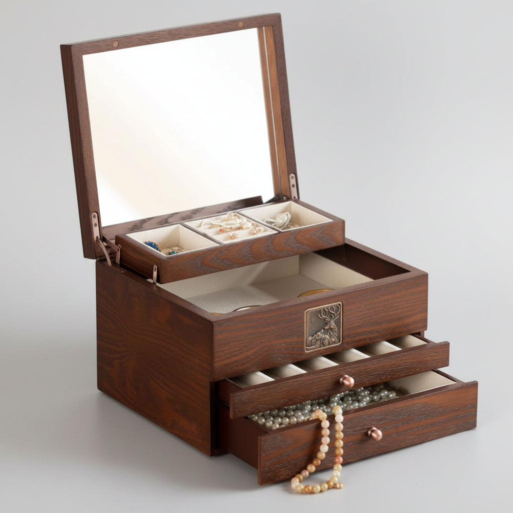 Coffret 4 niveaux avec miroir & motif cerf - Cléophée Paris