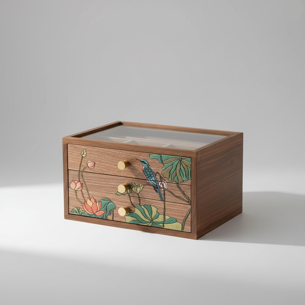 Coffret bois décor peint – 2, 3 ou 4 tiroirs