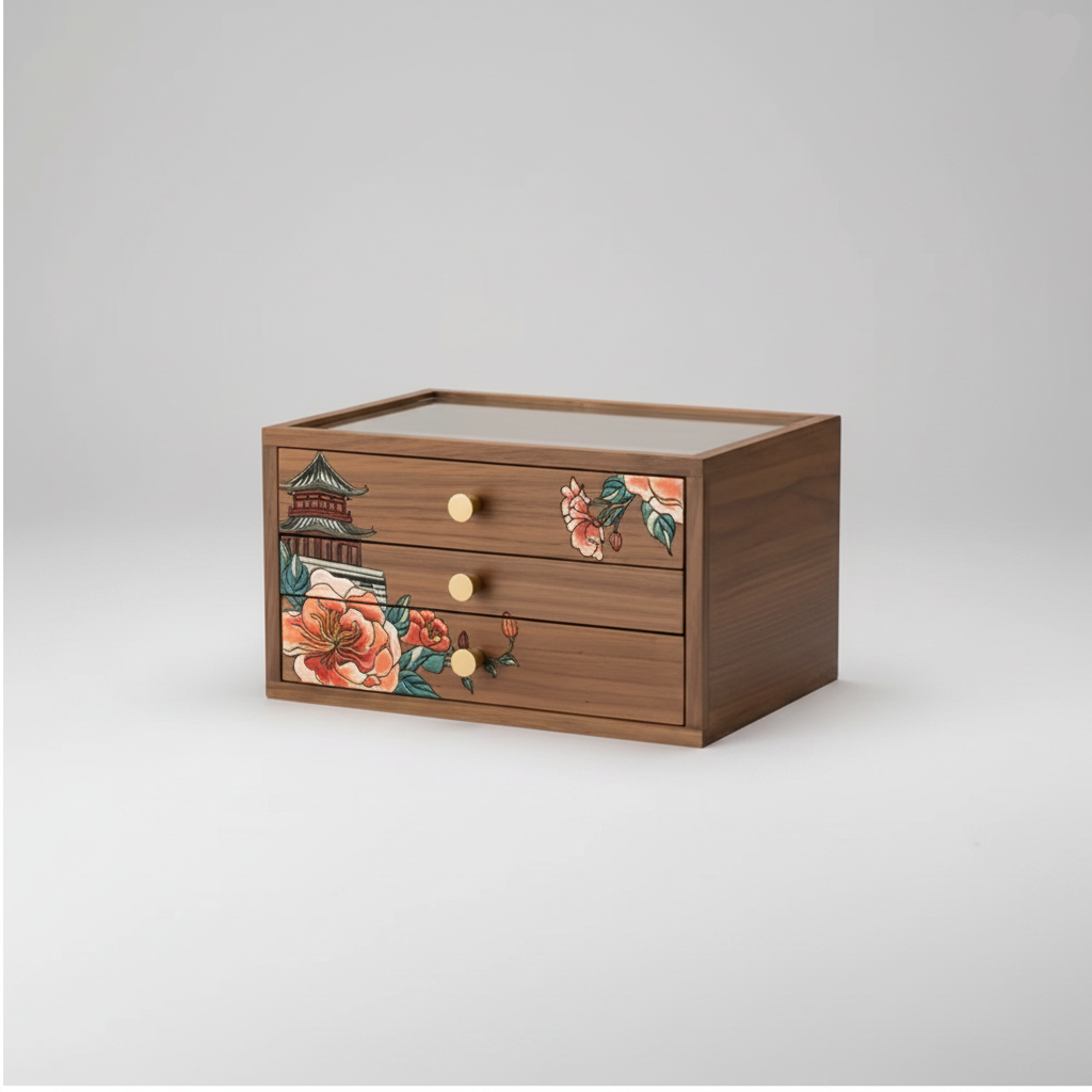 Coffret bois décor peint – 2, 3 ou 4 tiroirs