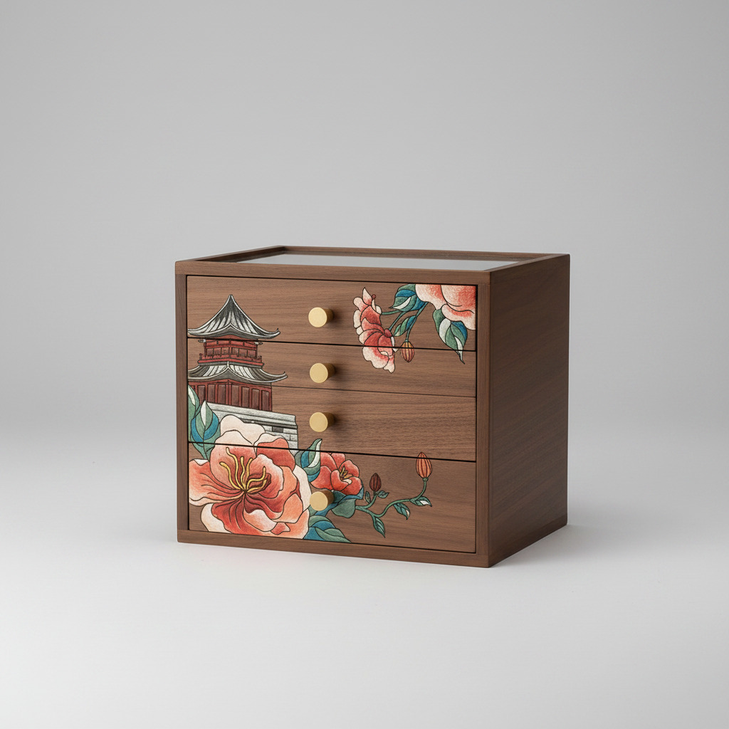 Coffret bois décor peint – 2, 3 ou 4 tiroirs