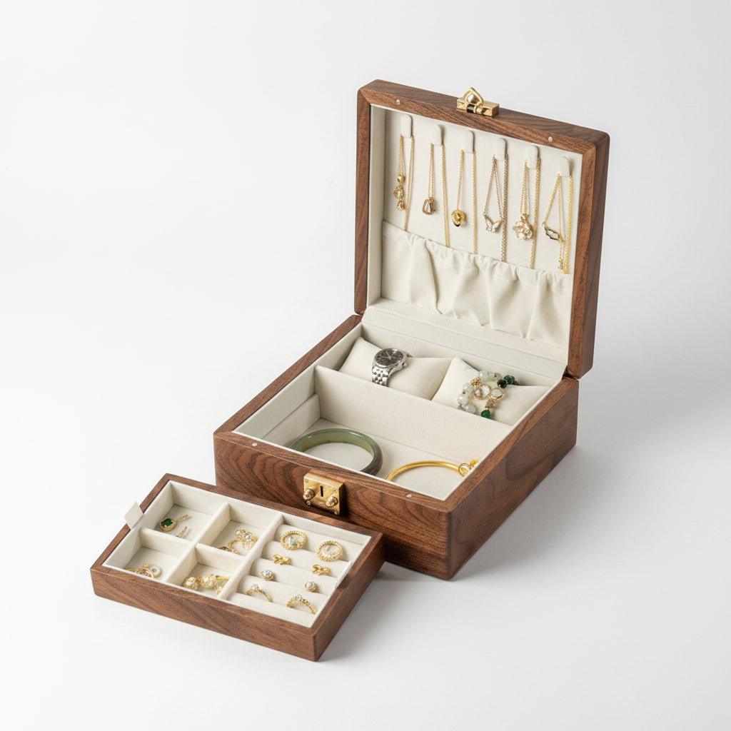 Coffret montres & bijoux en noyer massif – Format carré - Cléophée Paris