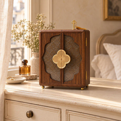 Coffret à bijoux oriental en bois, 5 tiroirs et portes verrouillables