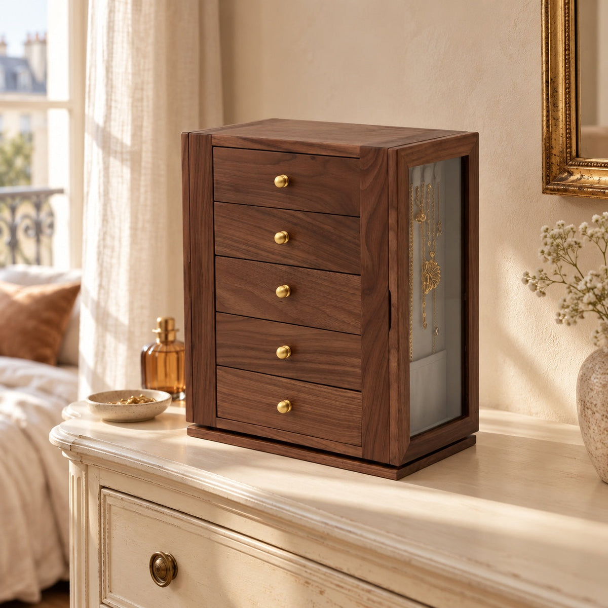Coffret Panorama 360, bois et vitres, en situation