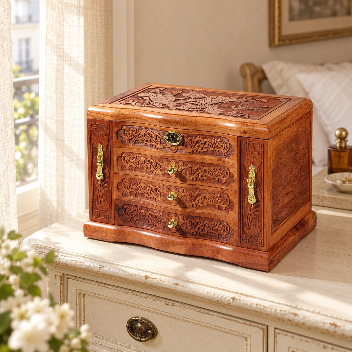 Coffret Sculpté Orient, Bois Précieux, en situation