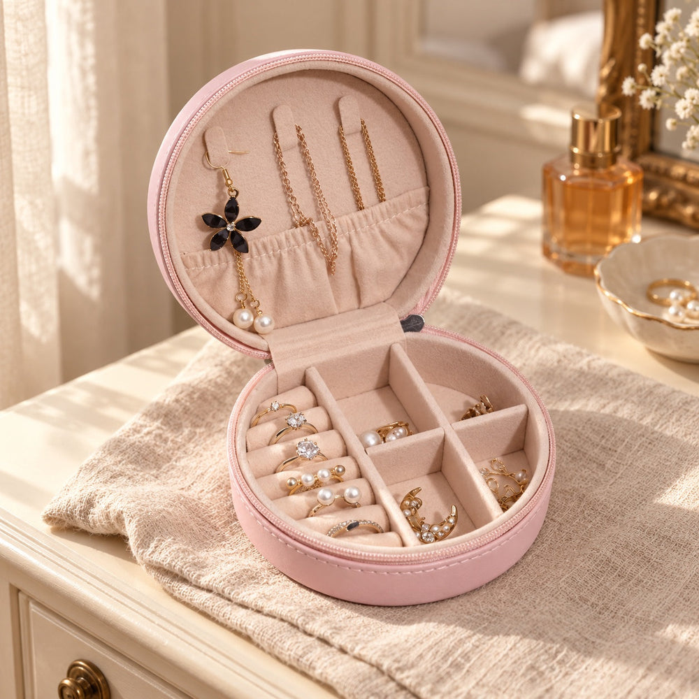 Mini coffret de voyage zippé, boîte à bijoux, en situation