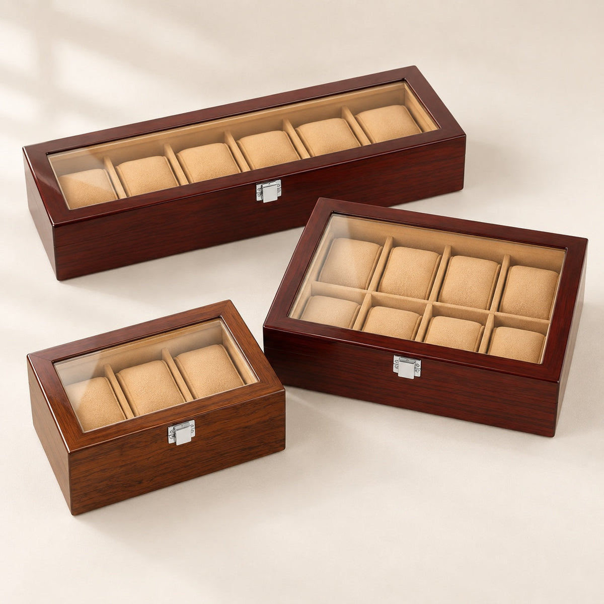 Coffret de rangement pour montres en bois, vue d'ensemble