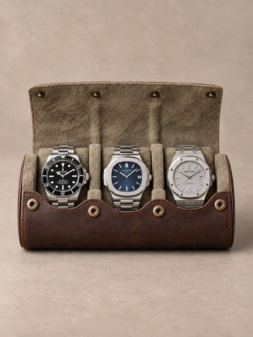 Étui de voyage 3 montres brun patiné Hadley